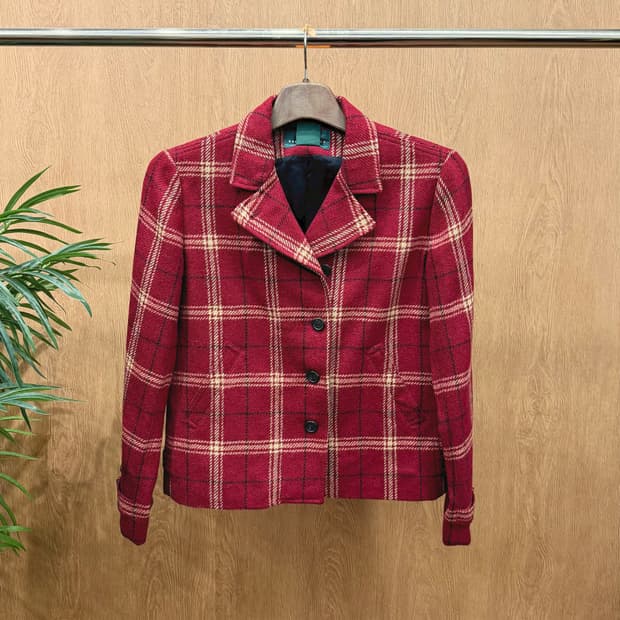 폴로 랄프로렌 울 테일러드 자켓 체크 패턴 디테일 레귤러핏 레드