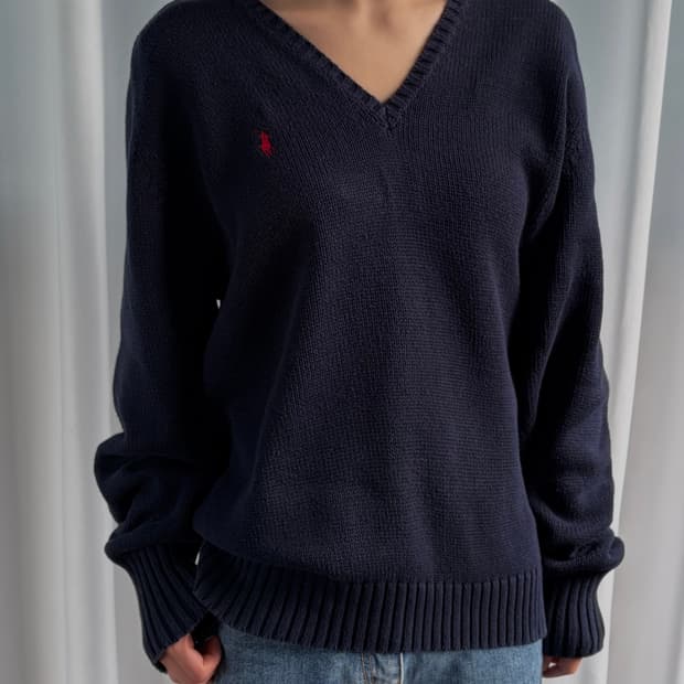 [M]폴로 랄프로렌 브이넥 코튼 니트 navy