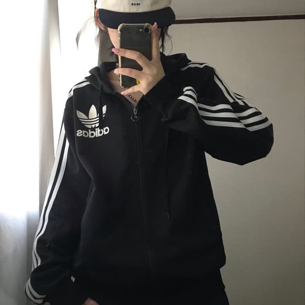아디다스 블랙 빅로고 후드 져지