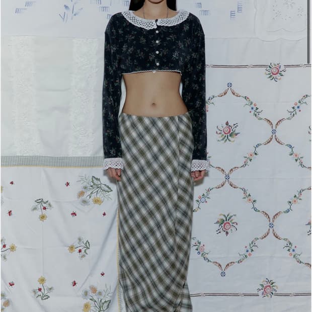 알크미 드레이프 체크 롱 스커트