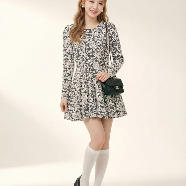 EGOIST 블랙 플라워 패턴 겨울 원피스_55