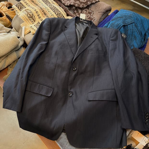 조르지오 아르마니 블랙 네이비 스트라이프 블레이저 자켓 52 이탈리아생산