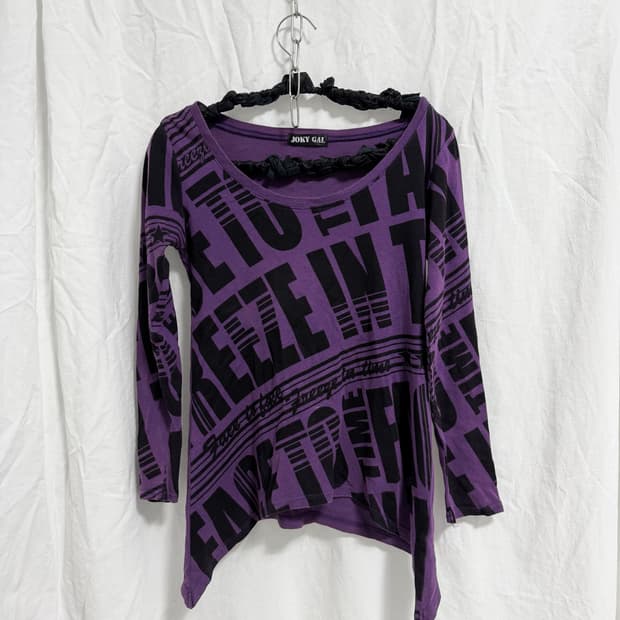 Purple lettering asym top
