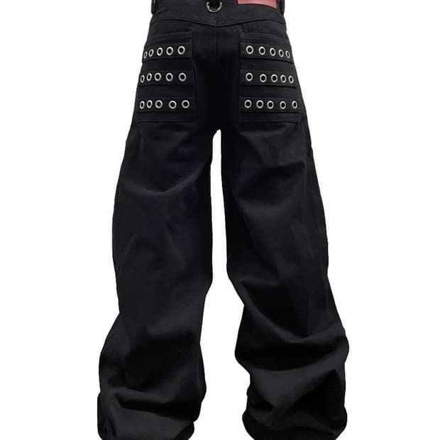 Eyelet Button Black Jeans