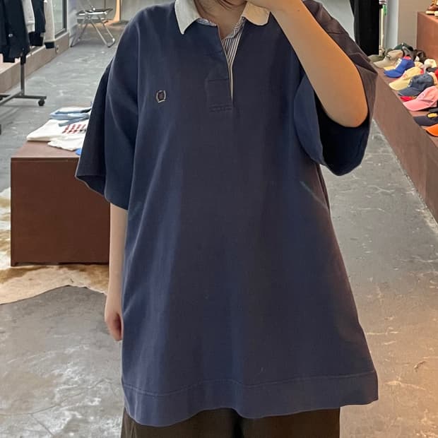 타미힐피커 올드스쿨 로고 네이비 카라 반팔 H2559