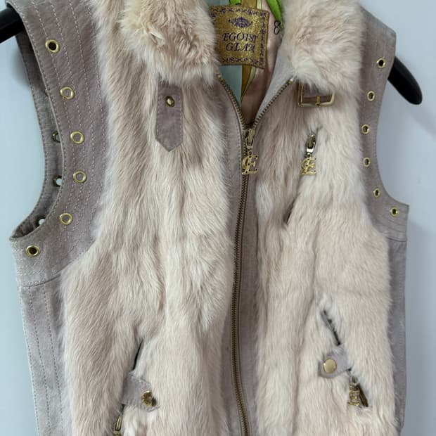 에고이스트 Egoist glam 핑크 래빗 퍼 돈피 베스트 조끼 갸루