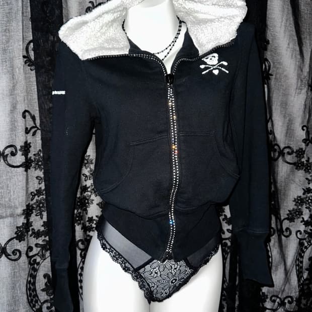 Glitter Skull Napping Hooded Zip-Up