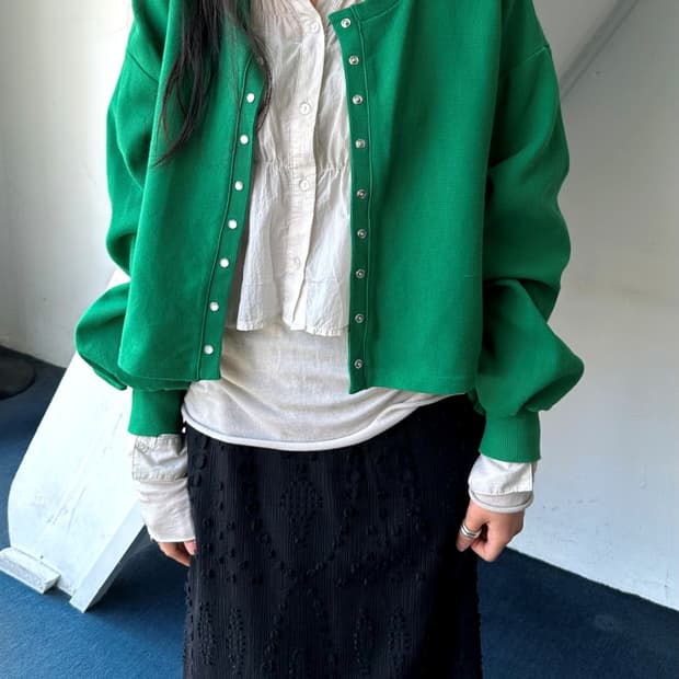 Cotton rib crew neck cardigan