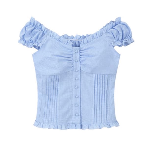 라츠유 ella blouse check blue s