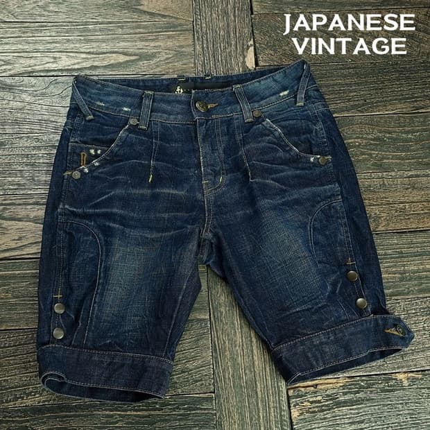 [일본빈티지] 스터드 디테일 데님 하프 팬츠 청반바지 M20164