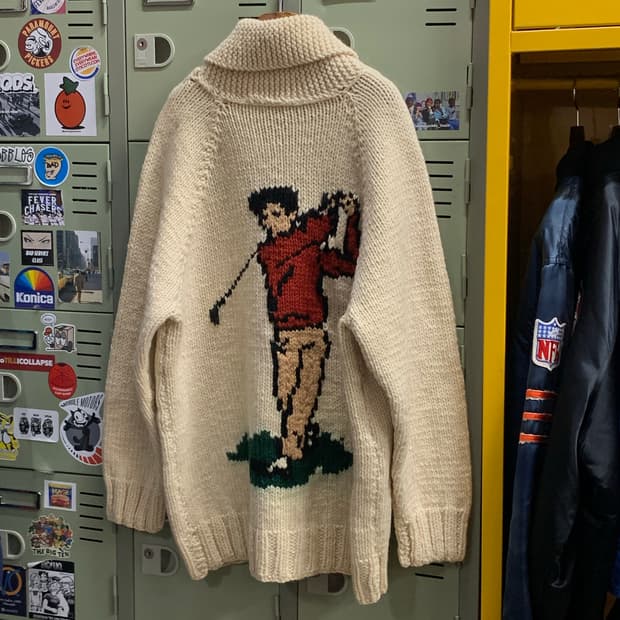 60s 핸드 니트 캐네디언 집업 스웨터 골프