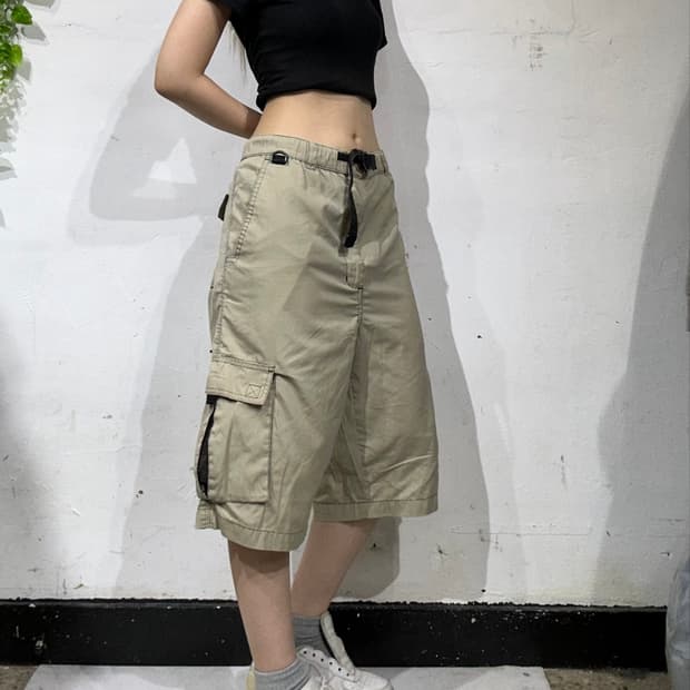 빈티지 베이지 유틸리티 카고 팬츠 버뮤다 반바지 
