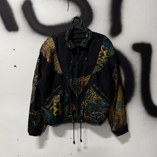 VTG 빈티지 100% 양가죽 배색 페이즐리 에스닉 가죽 자켓