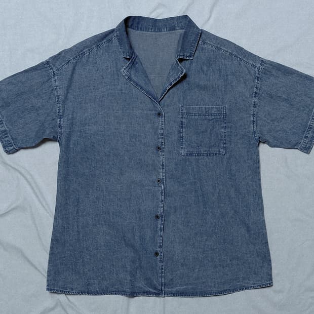 [F] 일본 브랜드 GORGE 빅패치 데님 반팔 셔츠 (오버핏/중청)