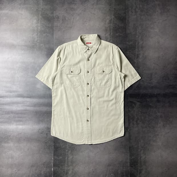 WRANGLER 랭글러 빈티지 아이보리 코튼 워크 반팔 셔츠 A00778