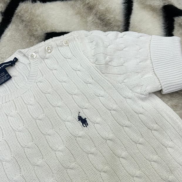 [M]폴로랄프로렌 스포츠 라운드 꽈배기 반팔 니트/화이트