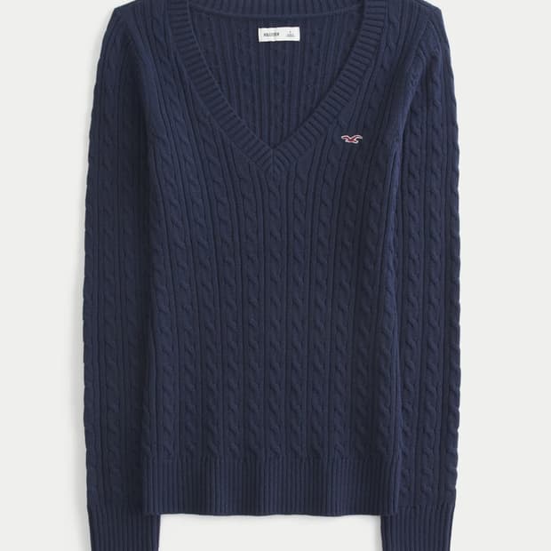 [S] 홀리스터 브이넥 케이블 니트 