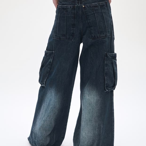 트리밍버드 데님 카고 팬츠 딥블루