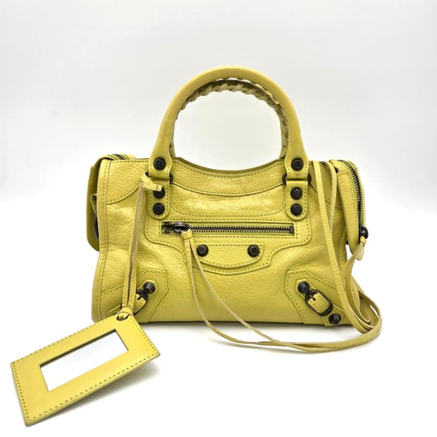 발렌시아가 클래식 미니 시티백 레몬 라임 머스타드 컬러