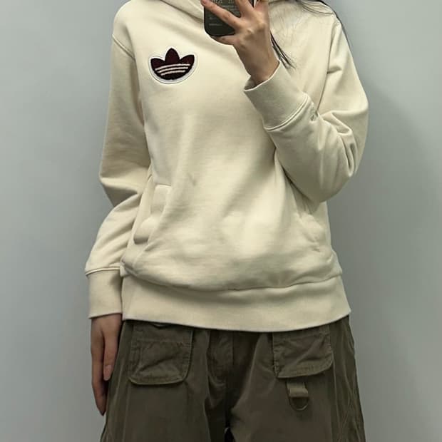 아디다스 빅로고 오트밀 후드티