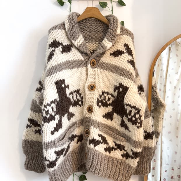 우드 단추 독수리 코위찬 가디건