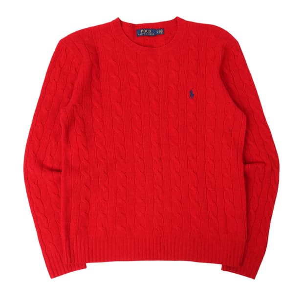 폴로 랄프로렌 레드 메리노울 캐시미어 케이블 니트