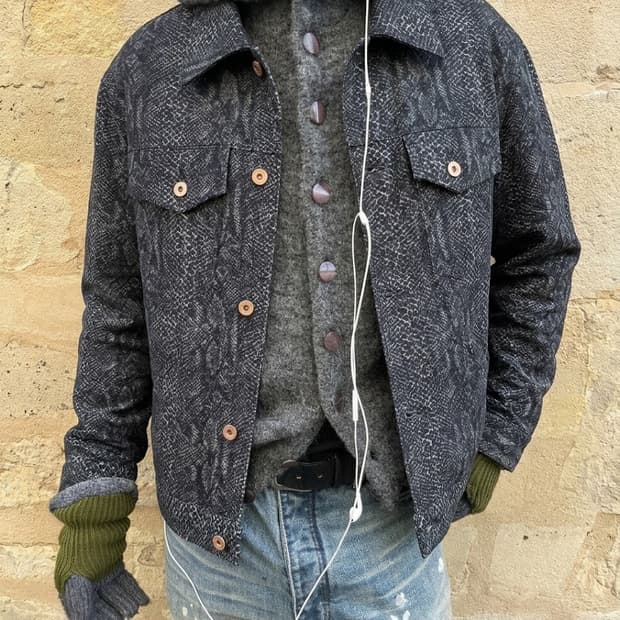 Kozaburo SS23 Snake Jacquard 트러커자켓