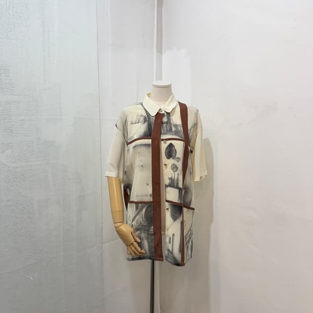 일본빈티지 프린팅 반팔쉬폰셔츠 반팔셔츠 블라우스 3503