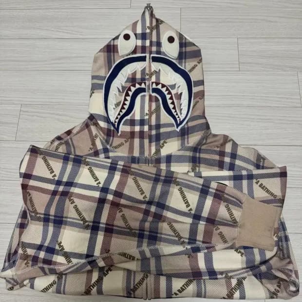 A BATHING APE 체크 샤크 후드집업 베이프 L