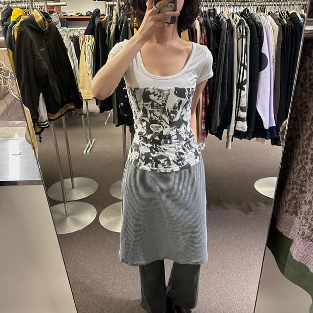 OS)Lip survice vintage 여성 프린팅 화이트 반팔 티셔츠