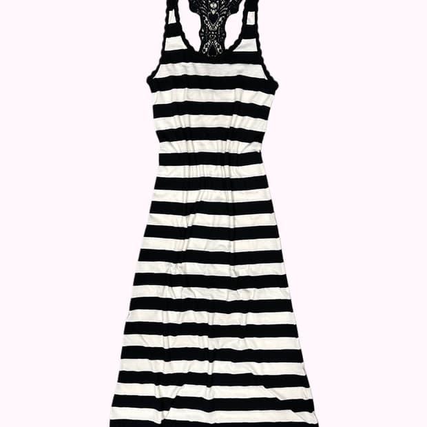stripe heart crochet long dress