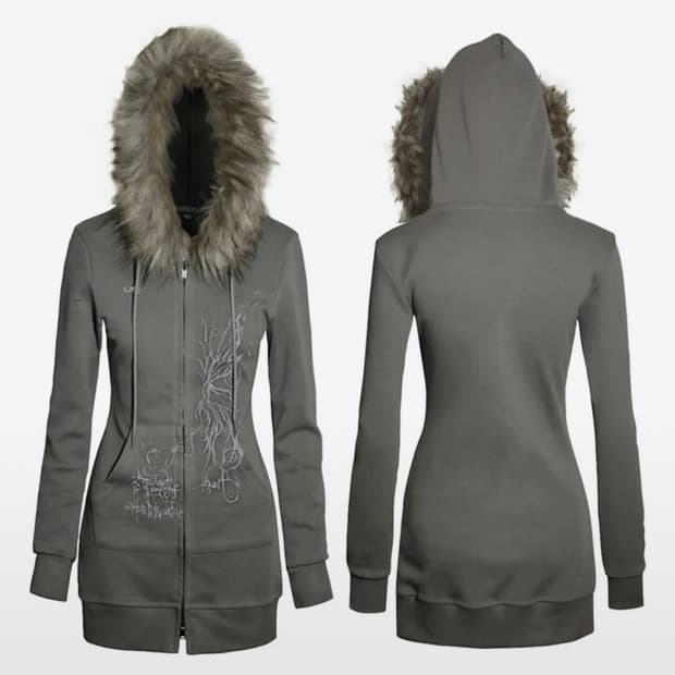 허그유어스킨 퍼 롱 후드집업(카키)