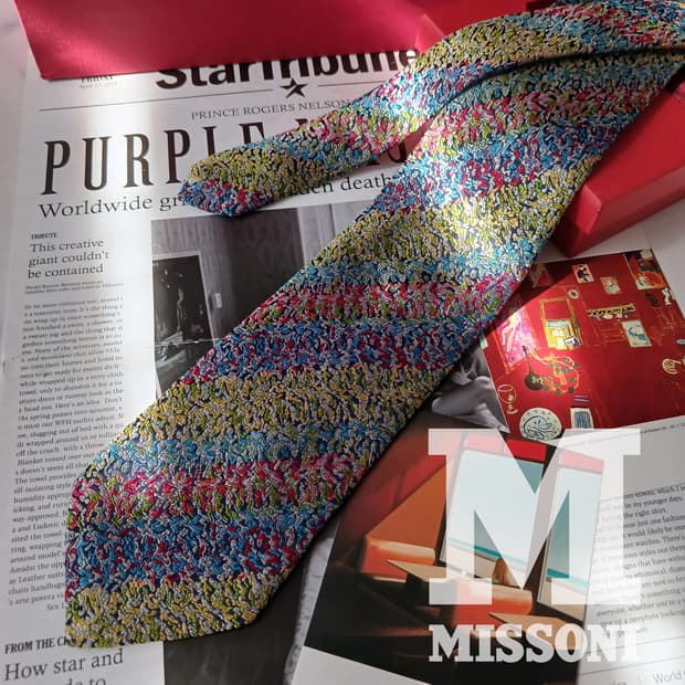 미쏘니 실크 멀티컬러 자카드 패턴 넥타이 9cm S~A+등급 E762