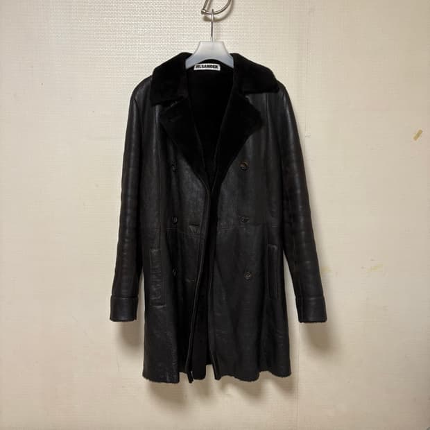 질 샌더 시어링 레더 코트