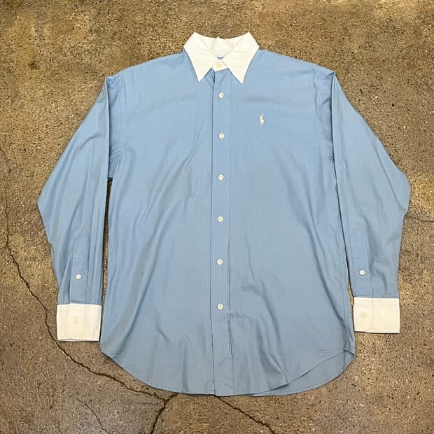 미국 빈티지 폴로 랄프로렌 블루 셔츠 화이트 카라