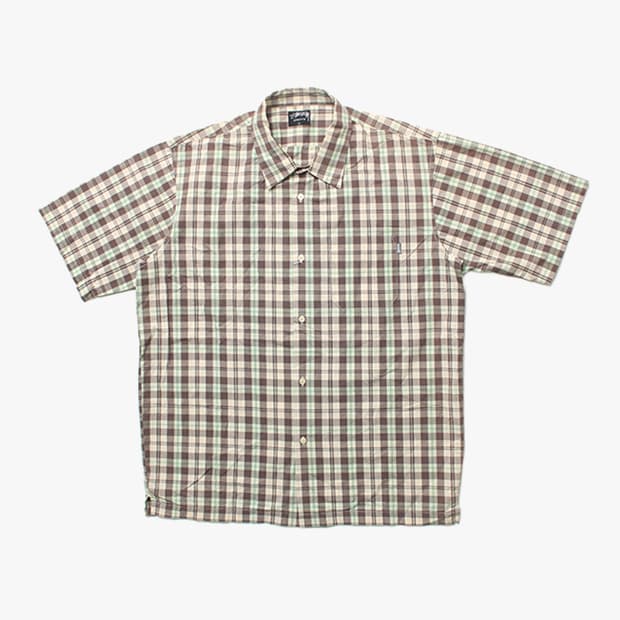  STUSSY "Beige Check Half Shirts"