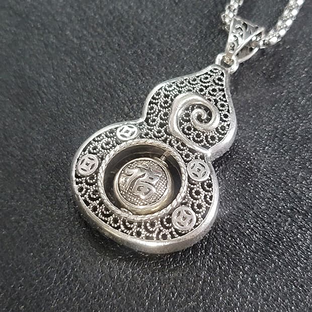 자현 백동 펜던트 엔틱 조롱박 만다라 불교 남자 목걸이