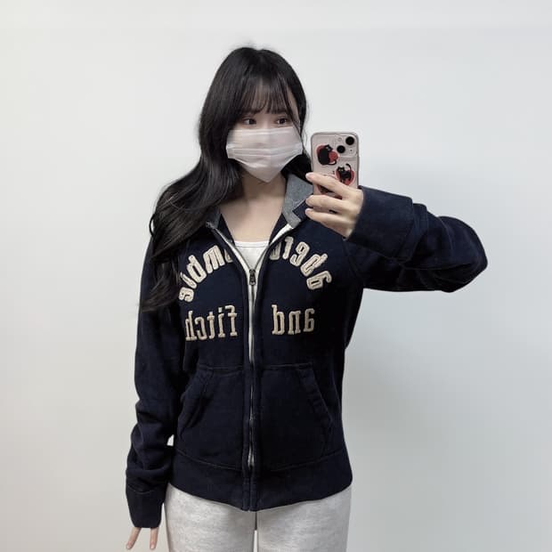 아베크롬비 아치 로고 후드집업 네이비