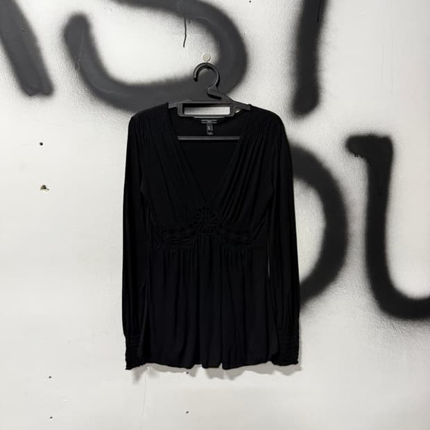 VTG 빈티지 블랙 페어리 프릴 크로쉐 디테일 롱슬리브