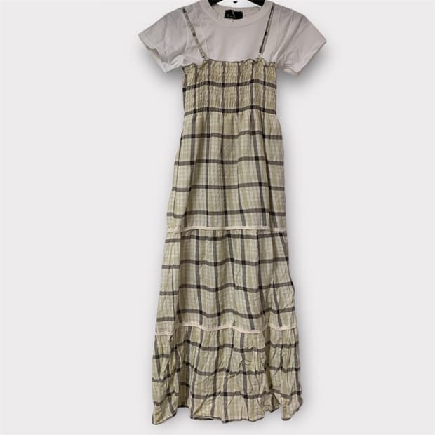모리걸 하구미 체크 레이어드 롱원피스