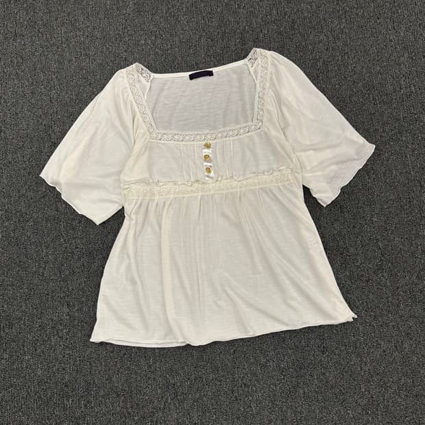 M)Japanese vintage 화이트 스퀘어넥 블라우스