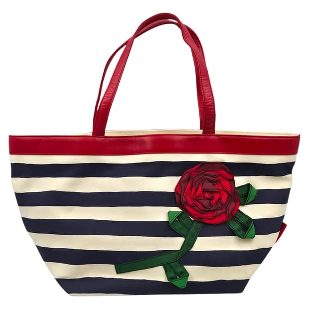 90s 모스키노 스프라이프 장미 레더 토트백