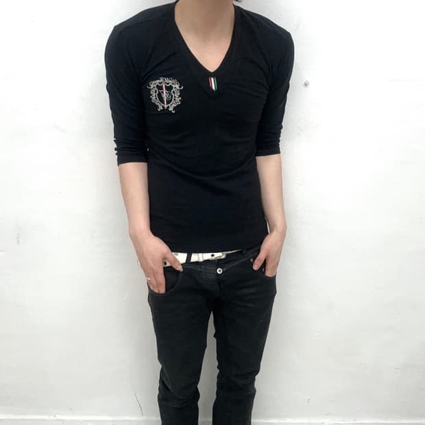 In the attic embroidery v neck short