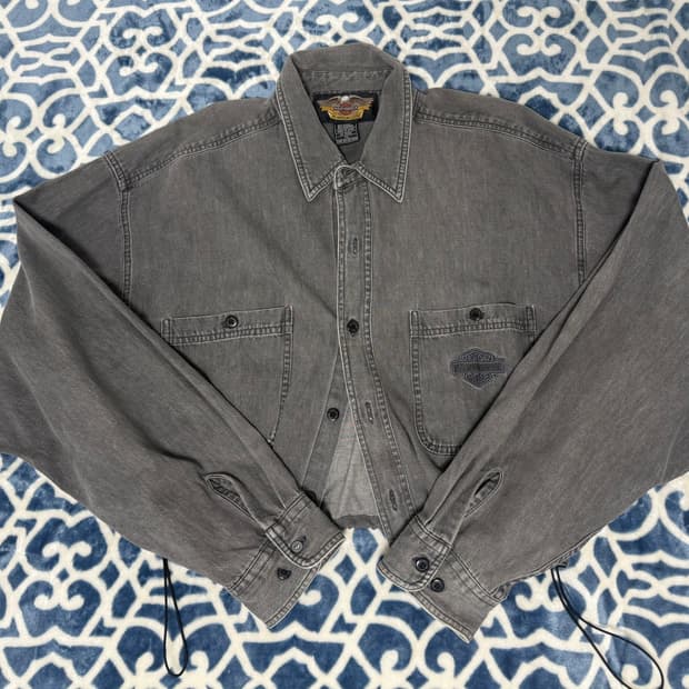 빈티지) 커스텀 크롭 할리 데이비슨 데님 셔츠 남방 유이브