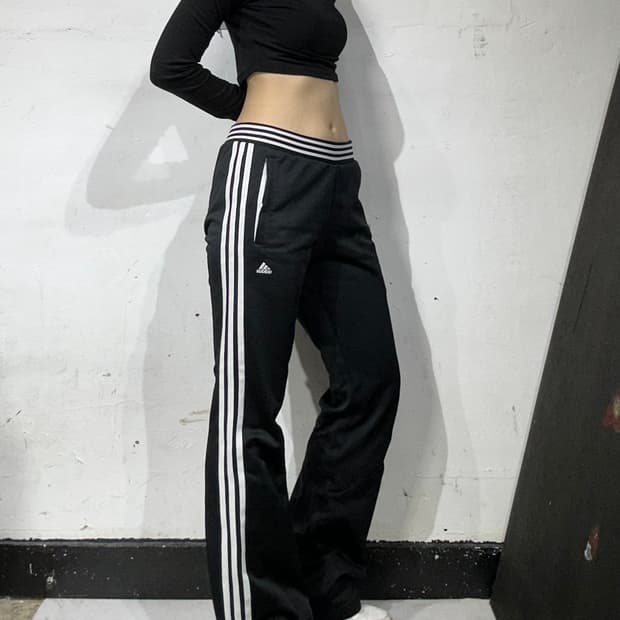 아디다스 블랙 대대장 부츠컷 와이드 트레이닝 팬츠 댄스 추리닝 바지 M