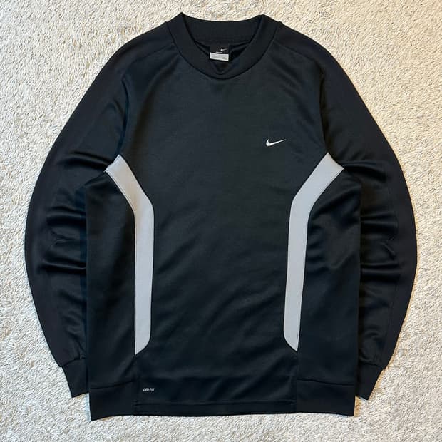 00's 나이키 드라이핏 올드스쿨 스우시 기능성 배색 맨투맨 블랙