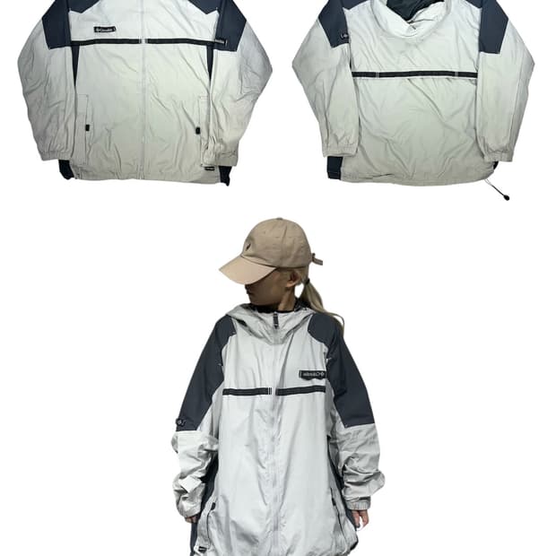 컬럼비아 그레이 네이비 등산 후드 바람막이 자켓 XL