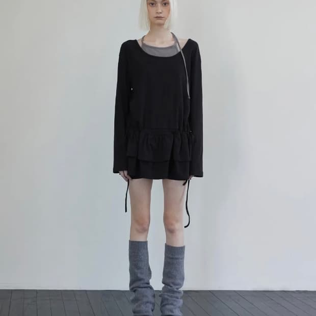 렌세 Frill Layered Long Sleeve Black 롱슬리브