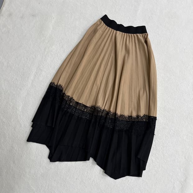 F 빈티지 배색 레이스 롱 스커트 0330T