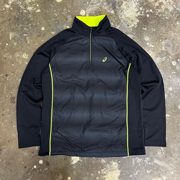 100) 아식스 런닝 방풍 기모 하프집업 티셔츠